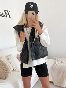 Black Leather Puffer Vest