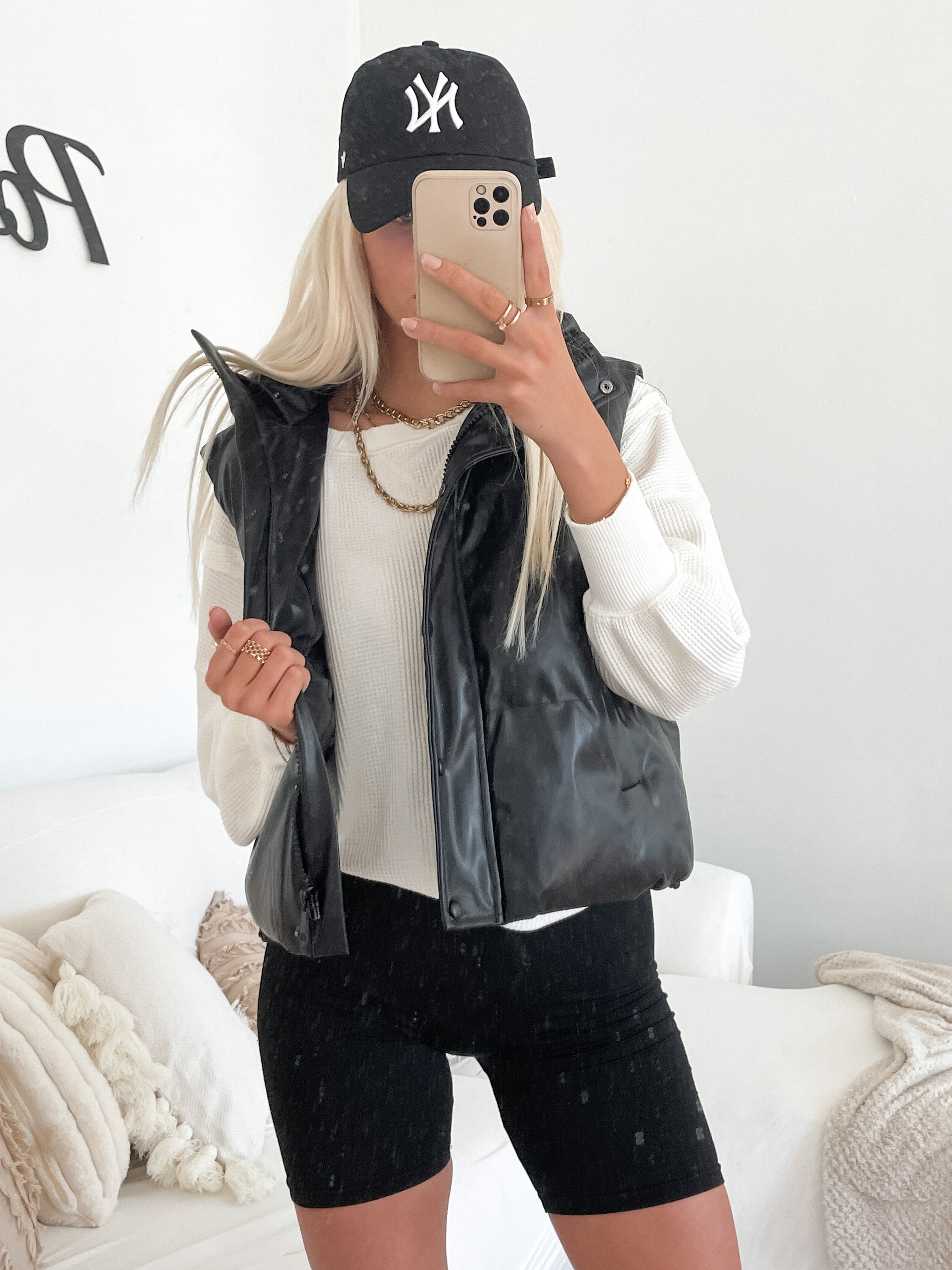 Black Leather Puffer Vest