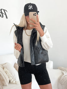 Black Leather Puffer Vest