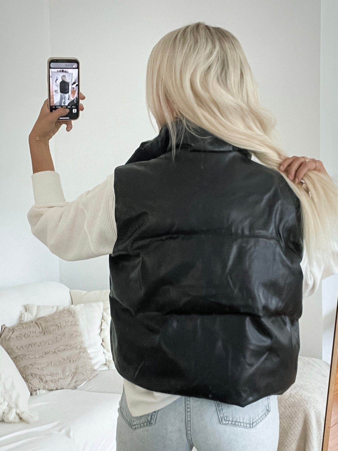 Black Leather Puffer Vest
