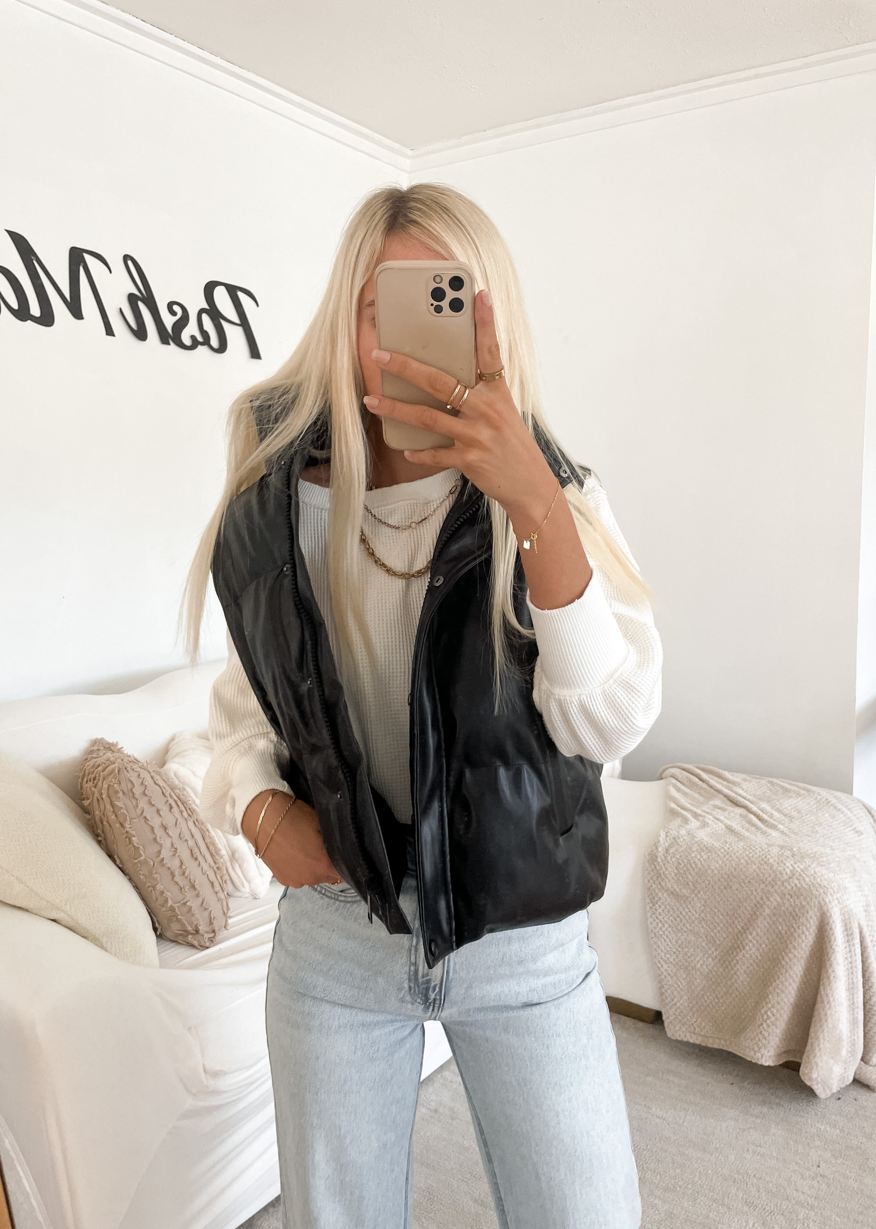 Black Leather Puffer Vest