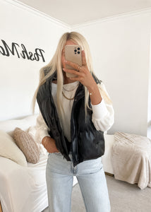Black Leather Puffer Vest