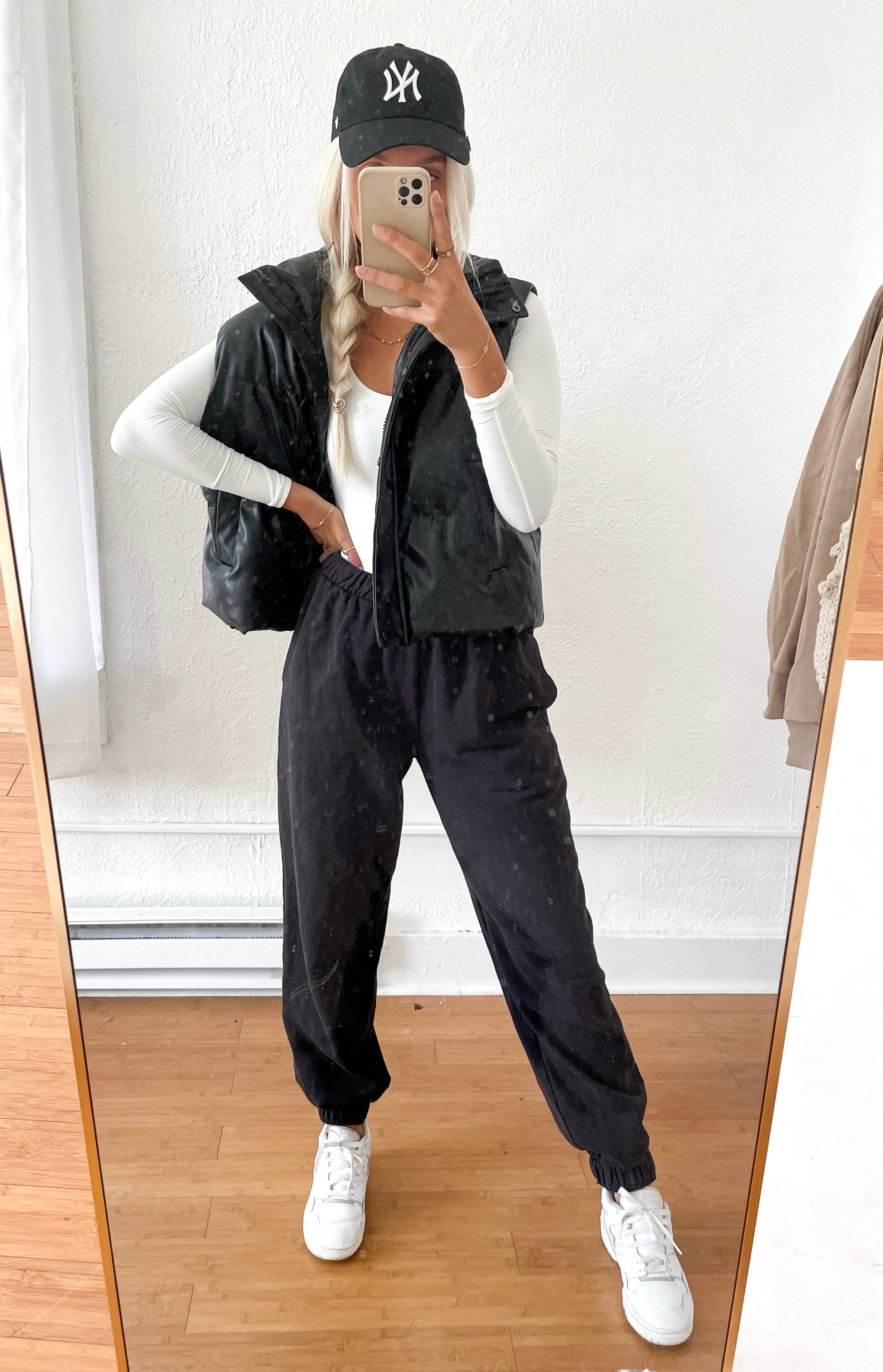 Black Leather Puffer Vest