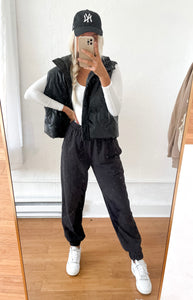 Black Leather Puffer Vest
