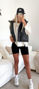 Black Leather Puffer Vest
