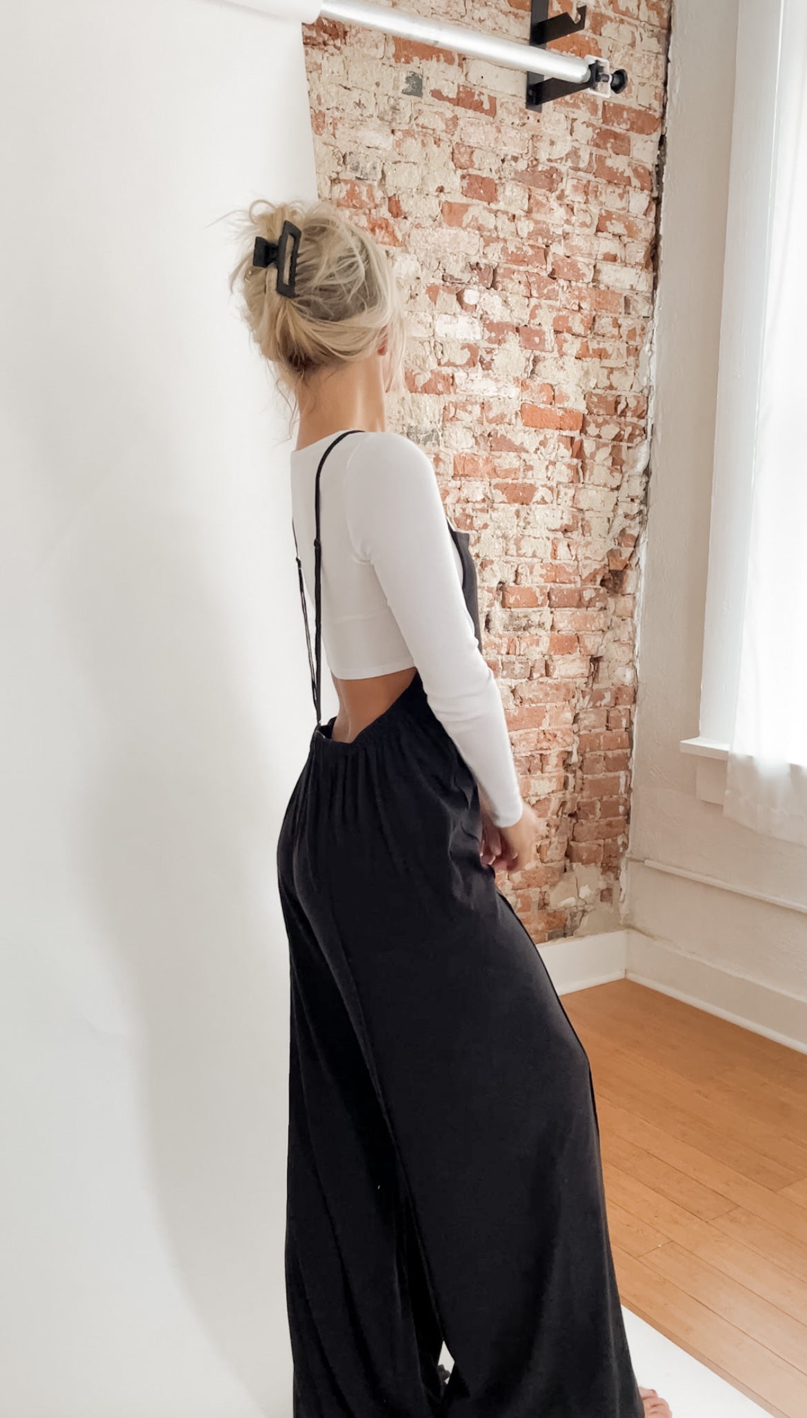 Casual Wide Leg Overalls In Black