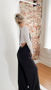 Casual Wide Leg Overalls In Black