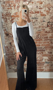 Casual Wide Leg Overalls In Black